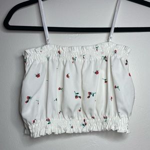 White crop top with roses  printed- small